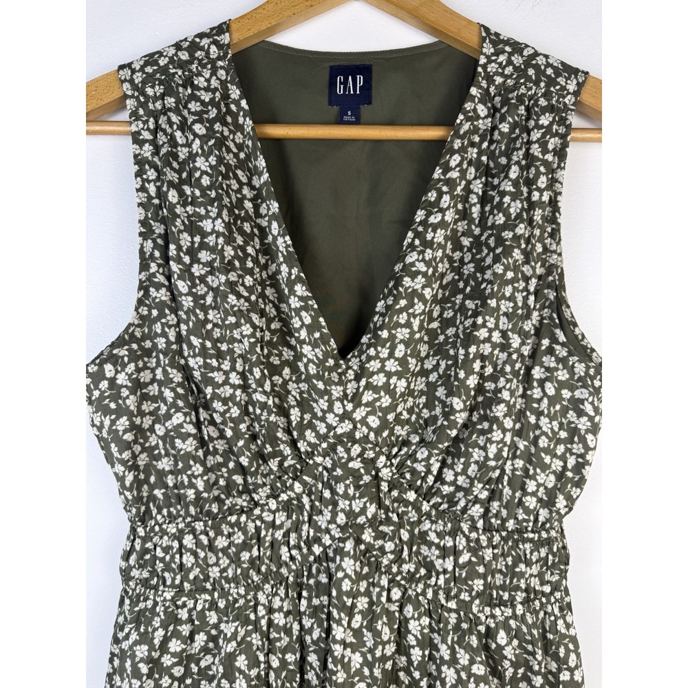 GAP Olive Green Floral Lined Midi Dress Size Small Cottagecore Boho Garden - Picture 5 of 11